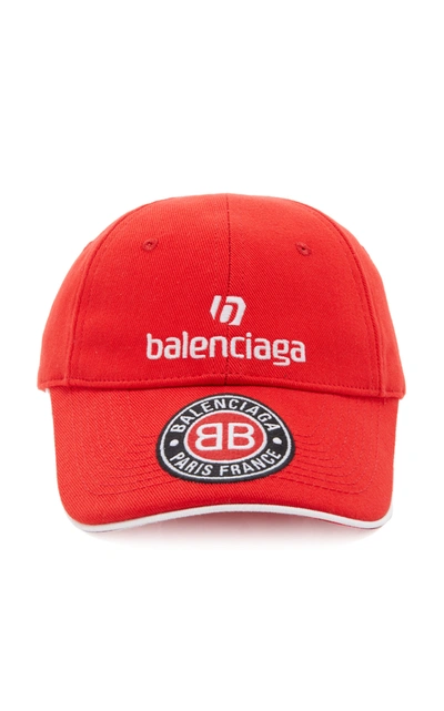 Shop Balenciaga Women's Appliquã©d Cotton-twill Baseball Cap In Red