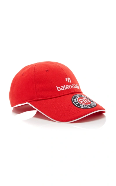 Shop Balenciaga Women's Appliquã©d Cotton-twill Baseball Cap In Red