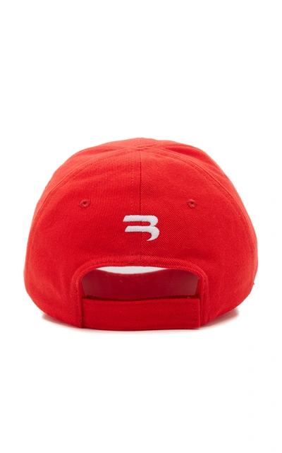 Shop Balenciaga Women's Appliquã©d Cotton-twill Baseball Cap In Red