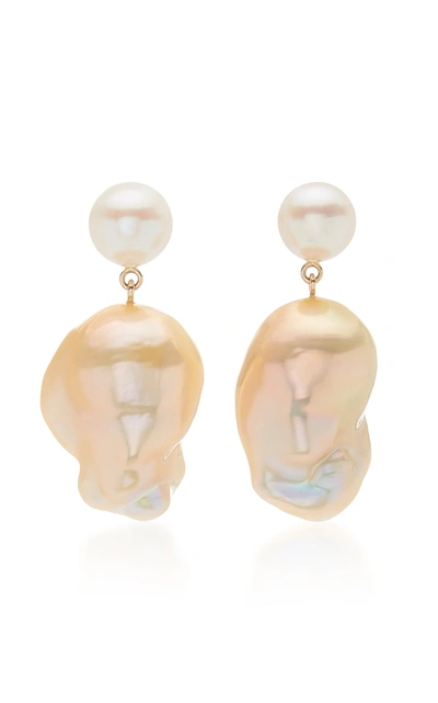 Shop Sophie Bille Brahe Venus Rose 14k Yellow Gold & Pearl Earrings In Pink