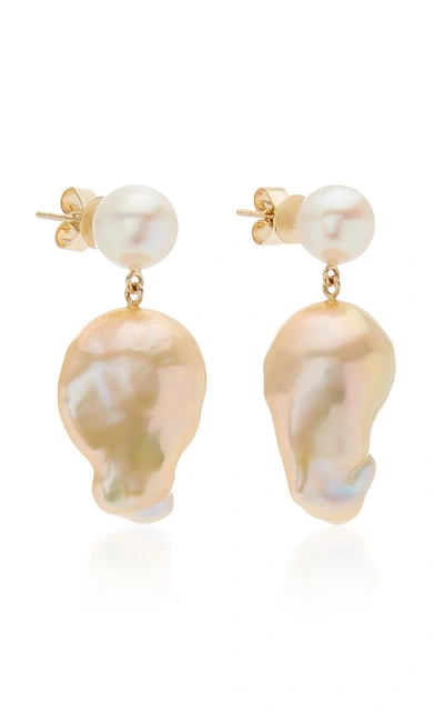 Shop Sophie Bille Brahe Venus Rose 14k Yellow Gold & Pearl Earrings In Pink