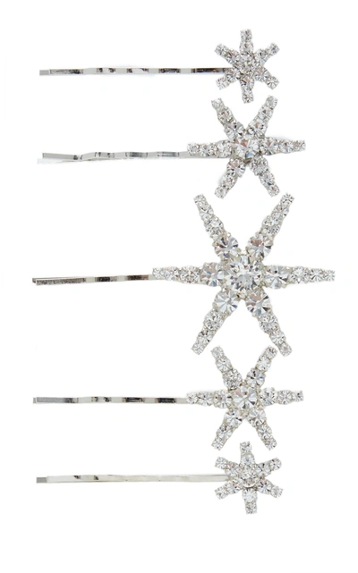 Shop Jennifer Behr Vespera Set-of-five Crystal Bobby Pins In Silver