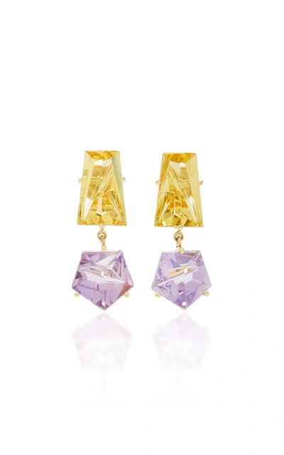 Shop Misui Women's 18k Gold; Amethyst And Beryl Earrings In Purple