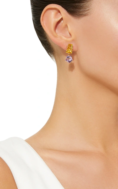 Shop Misui Women's 18k Gold; Amethyst And Beryl Earrings In Purple