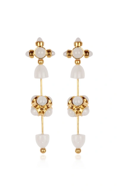 Shop Evren Kayar Women's Celestial Galaxy Toteme 18k Yellow Gold Moonstone Earrings In White