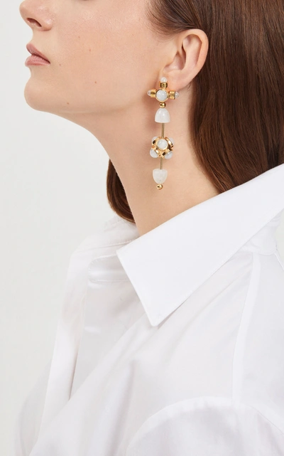 Shop Evren Kayar Women's Celestial Galaxy Toteme 18k Yellow Gold Moonstone Earrings In White