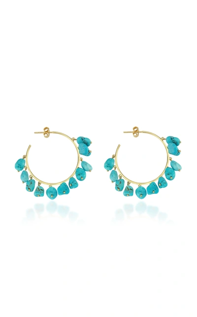 Shop Charms Company Fallen Sky Turquoise 14k Yellow Gold Hoop Earrings In Blue