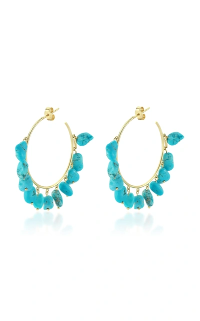 Shop Charms Company Fallen Sky Turquoise 14k Yellow Gold Hoop Earrings In Blue