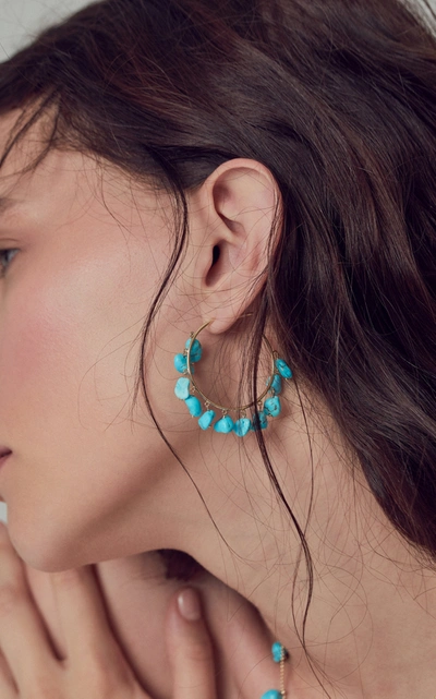 Charms Company Fallen Sky Turquoise 14k Yellow Gold Hoop Earrings In Blue