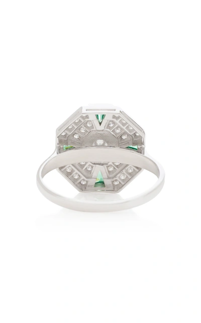 Shop Melis Goral 18k White Gold; Diamond And Tsavorite Ring In Green