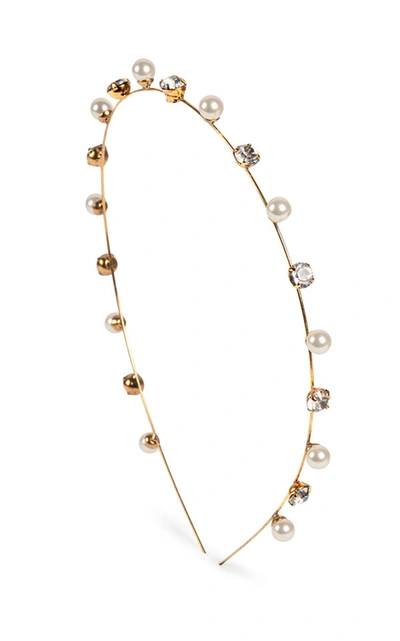 Shop Jennifer Behr Ines Crystal And Pearl-embellished Headband In Gold