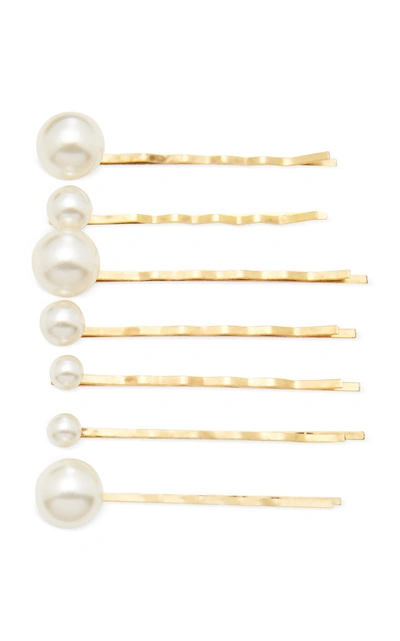 Shop Jennifer Behr Set-of-seven Perla Faux Pearl-embellished Bobby Pins In Gold