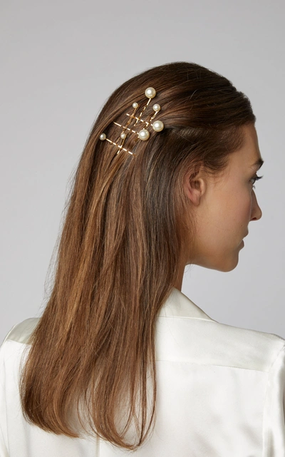 Shop Jennifer Behr Set-of-seven Perla Faux Pearl-embellished Bobby Pins In Gold