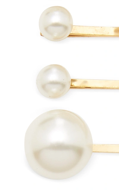 Shop Jennifer Behr Set-of-seven Perla Faux Pearl-embellished Bobby Pins In Gold