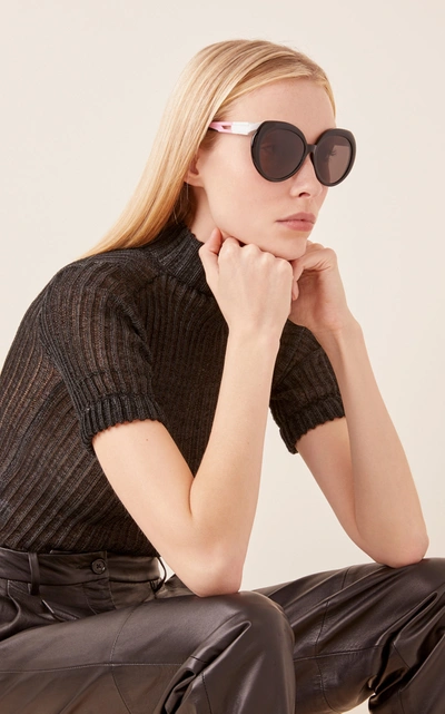 Shop Balenciaga Women's Hybrid Round-frame Acetate Sunglasses In Black