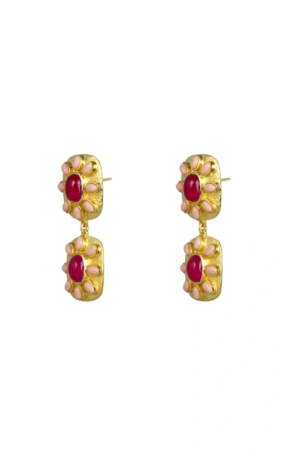 Shop Valére Maria Gold-plated Jade And Coral Earrings In Multi