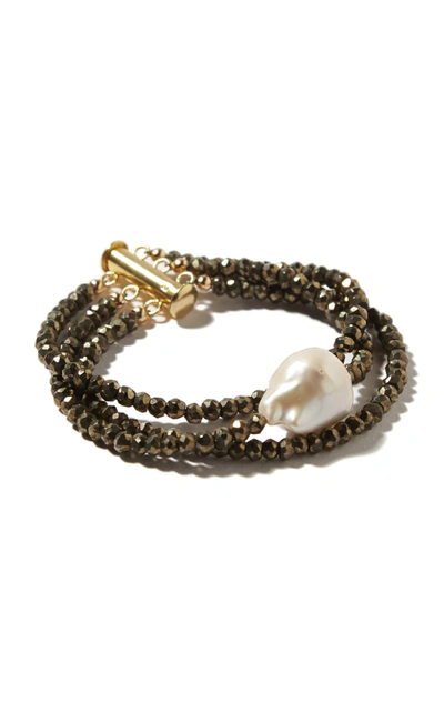 Shop Joie Digiovanni Pyrite And Pearl Bracelet In Metallic