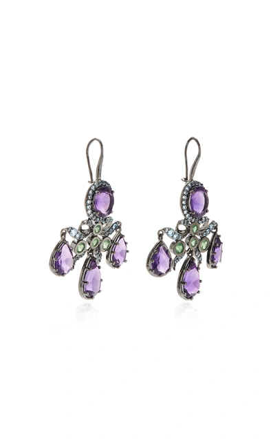 Shop Holly Dyment Women's Medora Girandole 14k White Gold And Multi-stone Earrings In Purple
