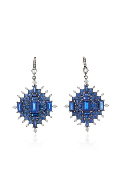 Shop Nam Cho Women's 18k White Gold Sapphire And Diamond Earrings In Blue