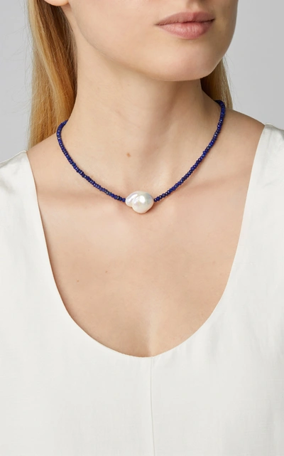 Shop Joie Digiovanni Gold-filled; Lapis Lazuli And Pearl Necklace In Blue