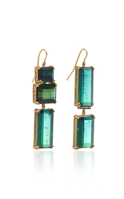 Shop Sylva & Cie Tourmaline Diamond 18k Yellow Gold Earrings In Green