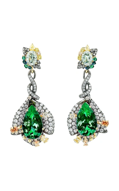 Shop Anabela Chan 18k Black Rhodium Emerald Fuchsia Earrings In Green