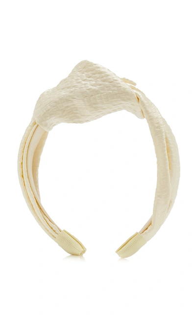 Shop Jennifer Behr Samaya Knotted Hammered Silk Satin Headband In White