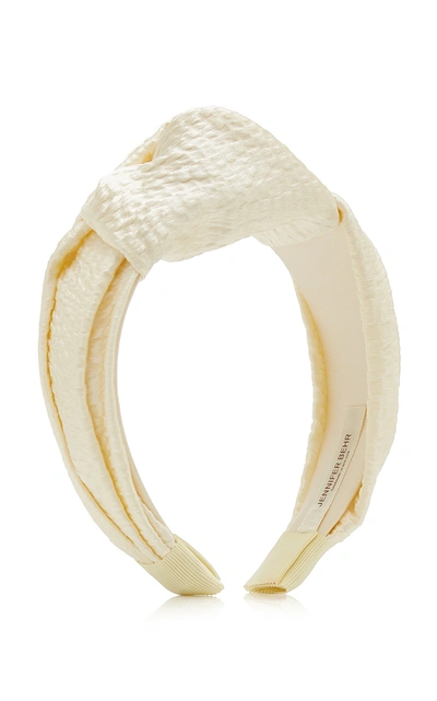 Shop Jennifer Behr Samaya Knotted Hammered Silk Satin Headband In White