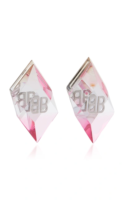 Shop Balenciaga Women's Cube Logo Resin And Brass Earrings In Pink