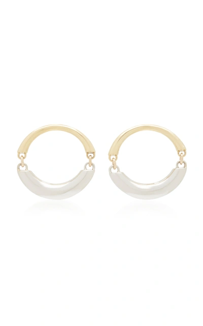 Shop Rush Jewelry Design Signature Swinging 18k Yellow And White Gold Hoop Earrings In Multi