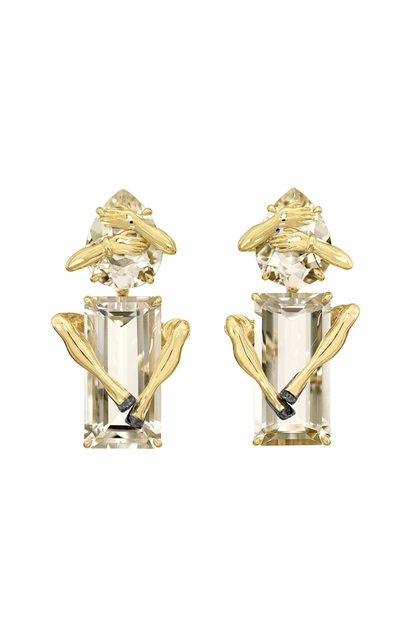 Shop Sauer Legs 18k Yellow Gold Quartz; Diamond Earrings In Clear