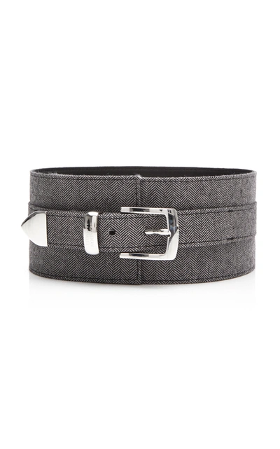 Shop Brandon Maxwell Herringbone Leather Waist Belt In Grey