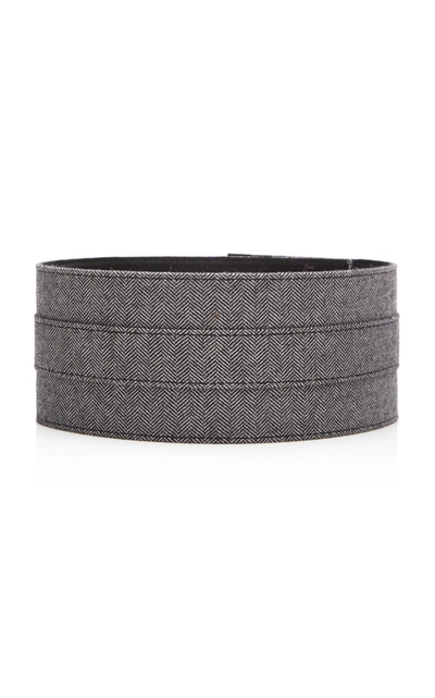 Shop Brandon Maxwell Herringbone Leather Waist Belt In Grey