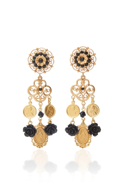 Shop Dolce & Gabbana Charms Gold-plated And Glass Clip Earrings