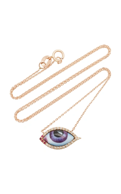 Shop Lito 14k Rose Gold & Enamel Eye Necklace In Purple