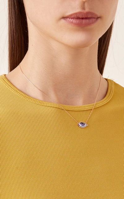 Shop Lito 14k Rose Gold & Enamel Eye Necklace In Purple