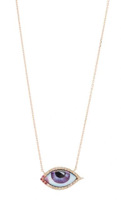 Shop Lito 14k Rose Gold & Enamel Eye Necklace In Purple