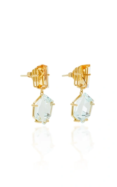 Shop Misui Women's 18k Gold; Aquamarine And Citrine Earrings In Blue