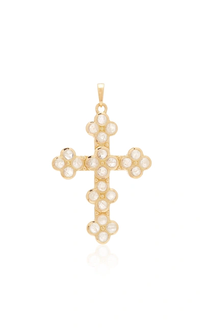 Shop Ashley Mccormick Women's Cross 18k Gold And Moonstone Necklace