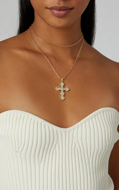 Shop Ashley Mccormick Women's Cross 18k Gold And Moonstone Necklace