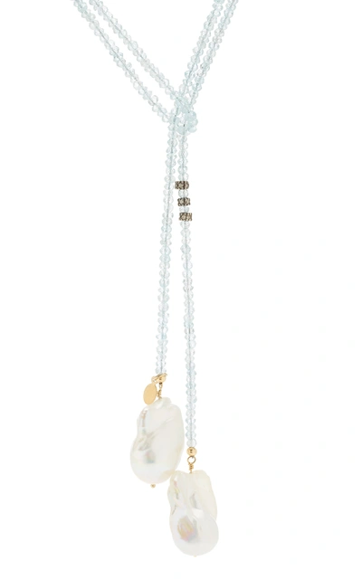 Shop Joie Digiovanni Gold-filled; Aquamarine; Diamond And Pearl Necklace In Blue