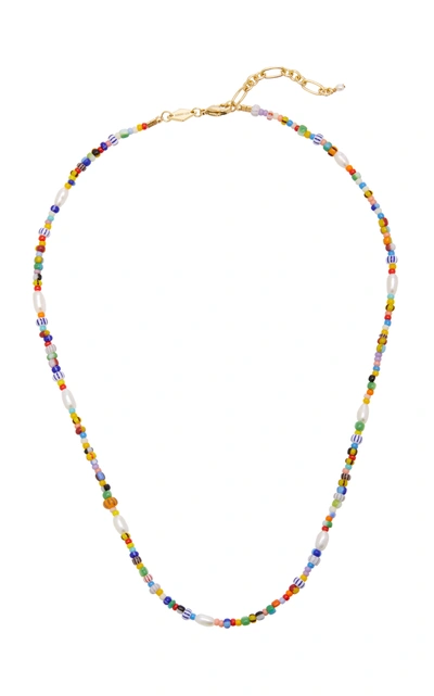 Shop Anni Lu Petit Alaia Beaded 18k Gold-plated Necklace In Multi