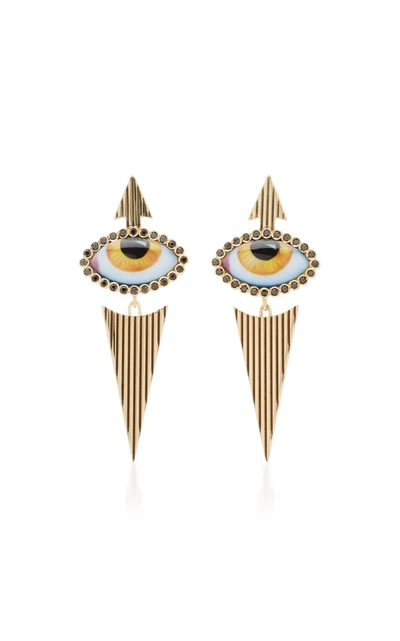 Shop Lito 14k Yellow-gold And Diamond Eye Earrings
