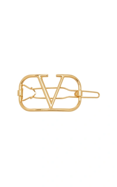 Shop Valentino Women's  Garavani Vlogo Brass Hair Clip In Gold