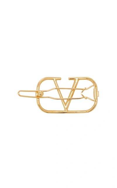 Shop Valentino Women's  Garavani Vlogo Brass Hair Clip In Gold