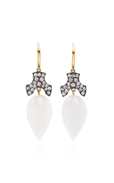 Shop Sylva & Cie White Agate And Diamond 18k Yellow Gold Acorn Earrings