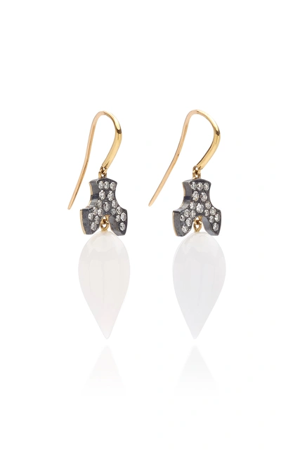 Shop Sylva & Cie White Agate And Diamond 18k Yellow Gold Acorn Earrings