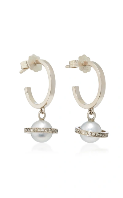 Shop Alina Abegg Women's Mirco Saturn White Gold; Diamond And Pearl Hoops