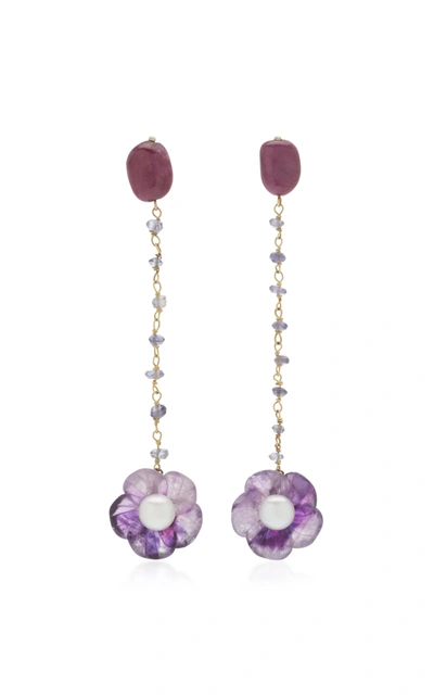 Shop Sorab & Roshi Women's Amethyst Flower 18k Yellow Gold Dangle Earrings In Red