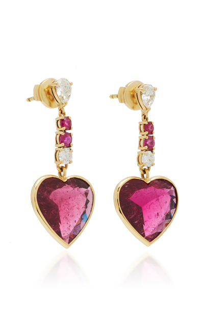 Shop Yi Collection 18k Gold Diamond Rubellite And Ruby Earrings In Red